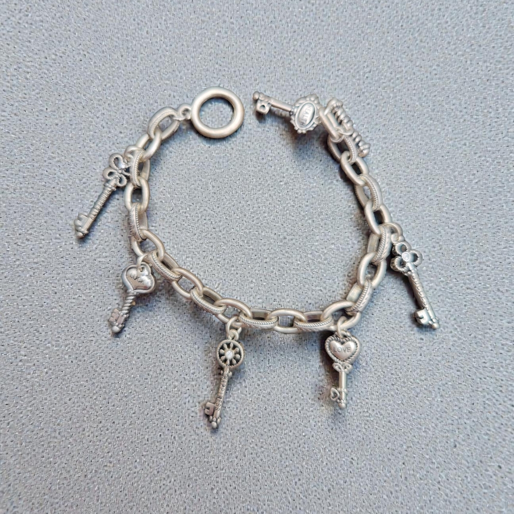 Vintage Silver Key Charm Bracelet